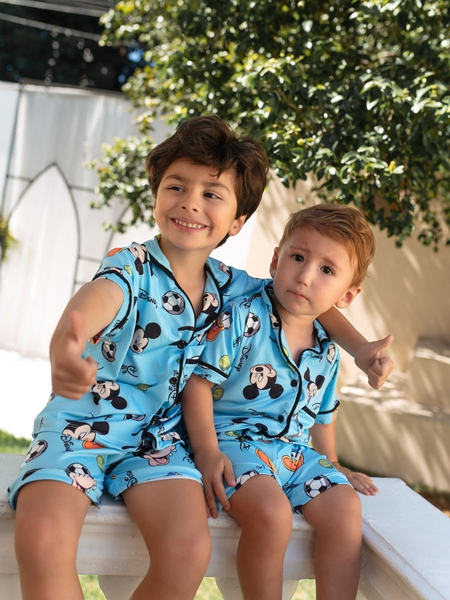 Pijaminha Infantil Short (masculino) Mickey Azul Pantufofas