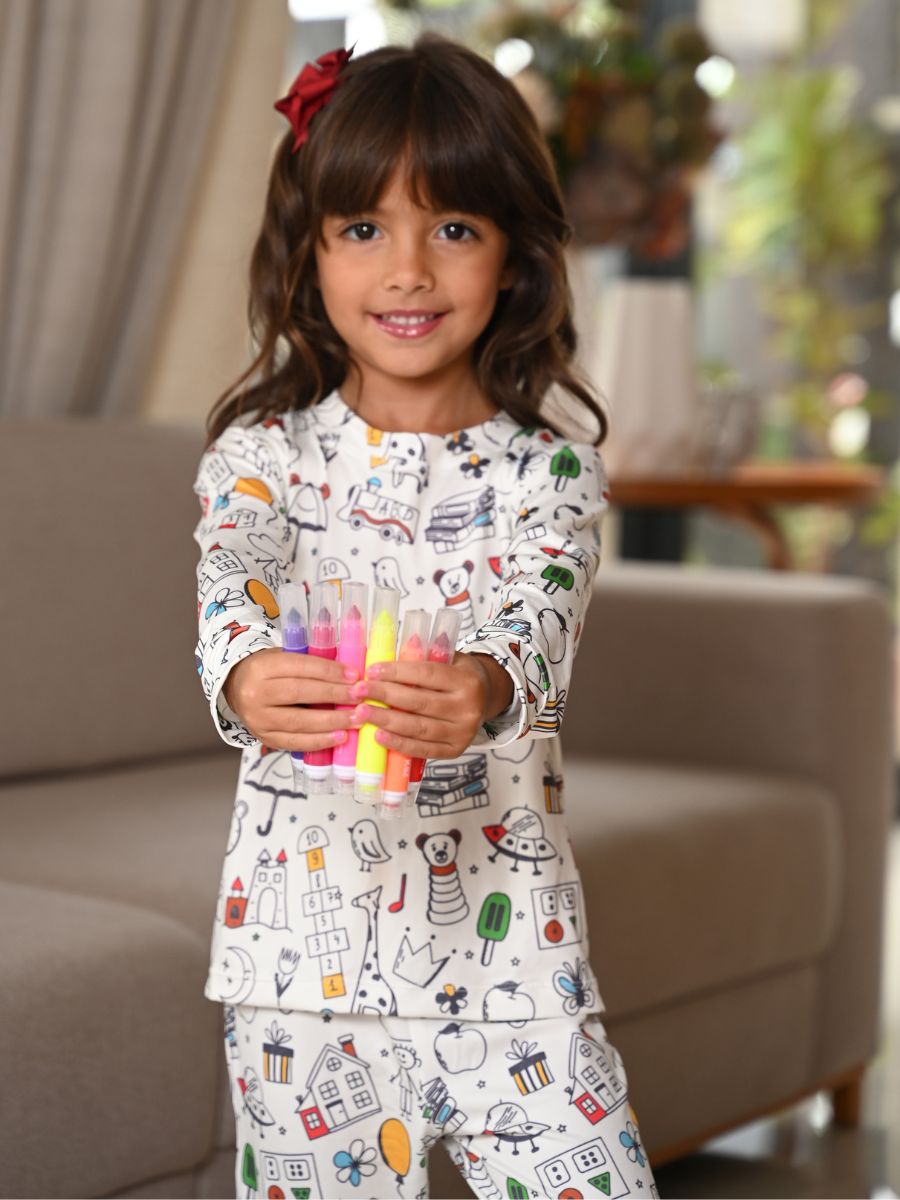 Pijaminha Infantil Tradicional Calça Manga Longa - KIT Para Colorir