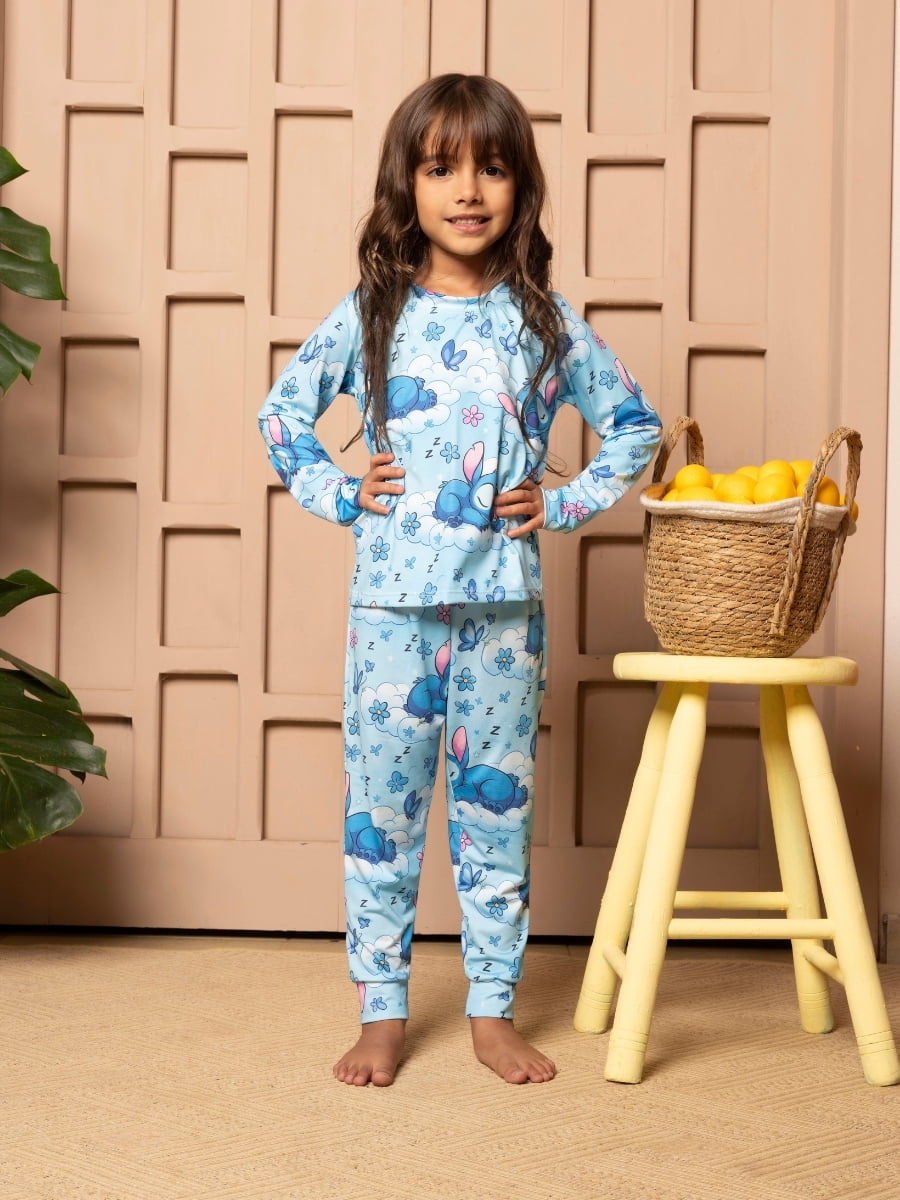 Pijaminha Infantil Tradicional Calça Manga Longa - Stitch Dorminhoco