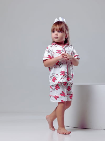 Pijaminha Infantil Short ( Feminino)- Minnie Laço rosa