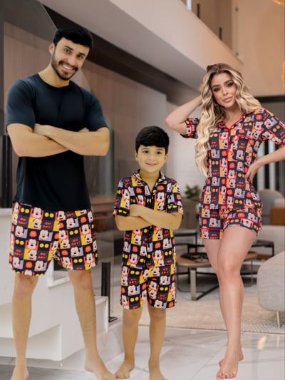 Kit Família (Mãe, Pai e Filho) Americano tipo Short- Mickey oh boy