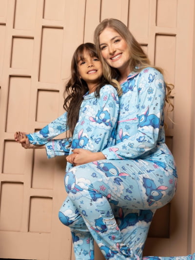 Conjunto Mãe e Filha Longo - Stitch Dorminhoco