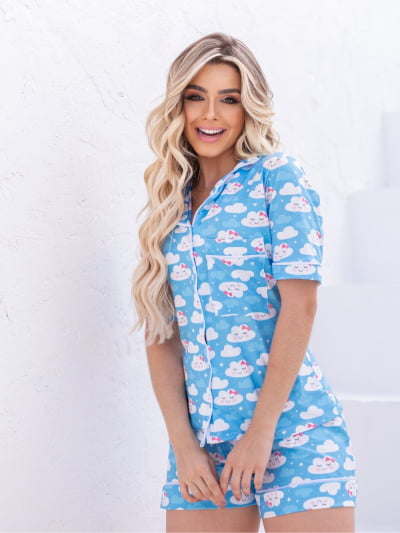 Pijama Americano Short- Nuvem Azul