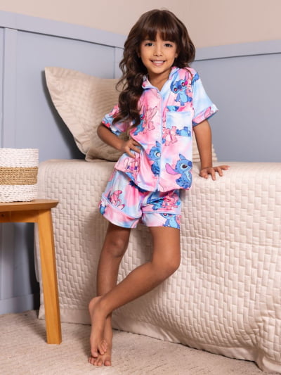 Pijaminha Infantil Tipo Short - Stitch e Angel