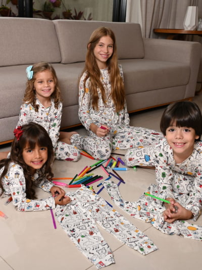 Pijaminha Infantil Tradicional Calça Manga Longa - KIT Para Colorir