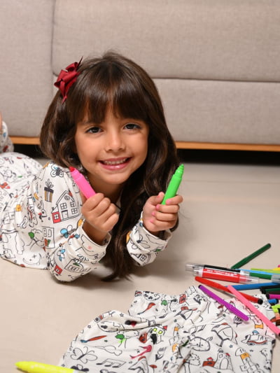 Pijaminha Infantil Tradicional Calça Manga Longa - KIT Para Colorir