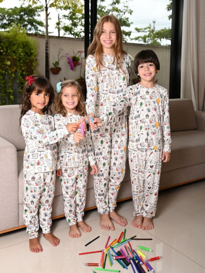 Pijaminha Infantil Tradicional Calça Manga Longa - KIT Para Colorir