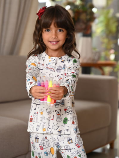 Pijaminha Infantil Tradicional Calça Manga Longa - KIT Para Colorir