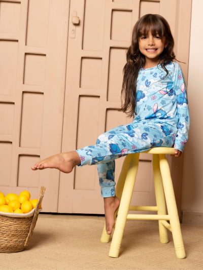 Pijaminha Infantil Tradicional Calça Manga Longa - Stitch Dorminhoco