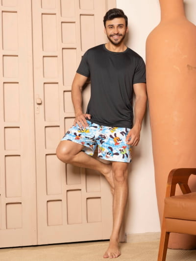 Pijama Masculino Adulto - Cachorros ( Short + Camiseta Preta)  