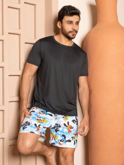 Pijama Masculino Adulto - Cachorros ( Short + Camiseta Preta)  