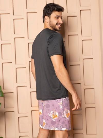 Pijama Masculino Adulto - Tom e Jerry ( Short + Camiseta Preta) 