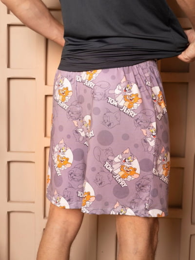 Pijama Masculino Adulto - Tom e Jerry ( Short + Camiseta Preta) 