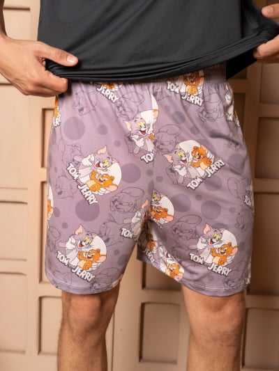 Pijama Masculino Adulto - Tom e Jerry ( Short + Camiseta Preta) 