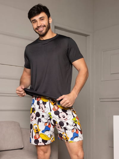 Pijama Masculino Adulto - Turma do Mickey  ( Short + Camiseta Preta) 