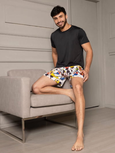 Pijama Masculino Adulto - Turma do Mickey  ( Short + Camiseta Preta) 