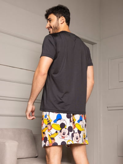 Pijama Masculino Adulto - Turma do Mickey  ( Short + Camiseta Preta) 