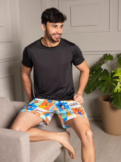 Pijama Masculino Adulto - Mickey e Pateta ( Short + Camiseta Branca) 