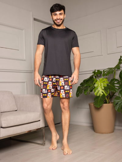 Pijama Masculino Adulto - Mickey Oh Boy ( Short + Camiseta Preta)