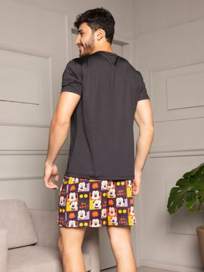 Pijama Masculino Adulto - Mickey Oh Boy ( Short + Camiseta Preta)