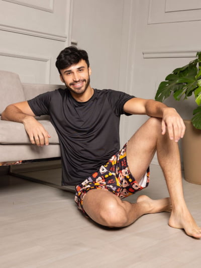 Pijama Masculino Adulto - Mickey Oh Boy ( Short + Camiseta Preta)