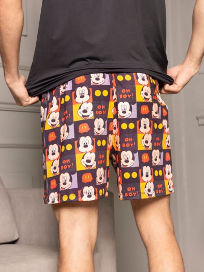 Pijama Masculino Adulto - Mickey Oh Boy ( Short + Camiseta Preta)
